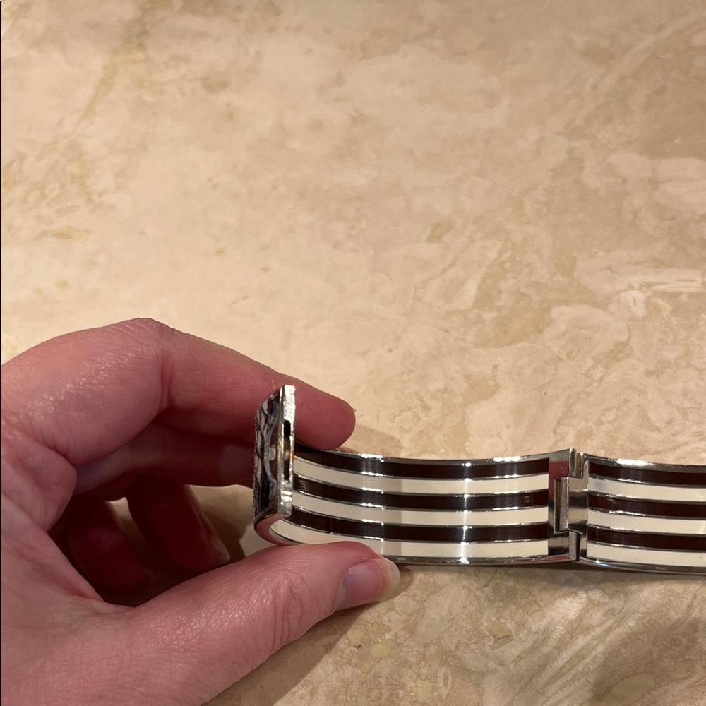 Henri Bendel Bangle Bracelet Snake Print Cream Brown Rhinestone Chunky Statement - Picture 4 of 5